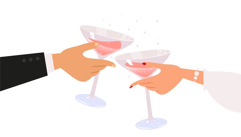 Hands with wineglasses of champagne