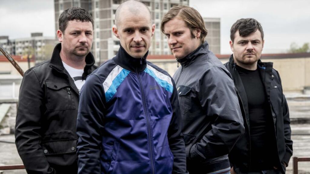 ‘Surprisingly, Love/Hate does manage to focus the lens on racism and Traveller identity.’ Above: Mark Dunne as Ado, Tom Vaughan-Lawlor as Nidge, Peter Coonan as Fran and Laurence Kinlan as Elmo