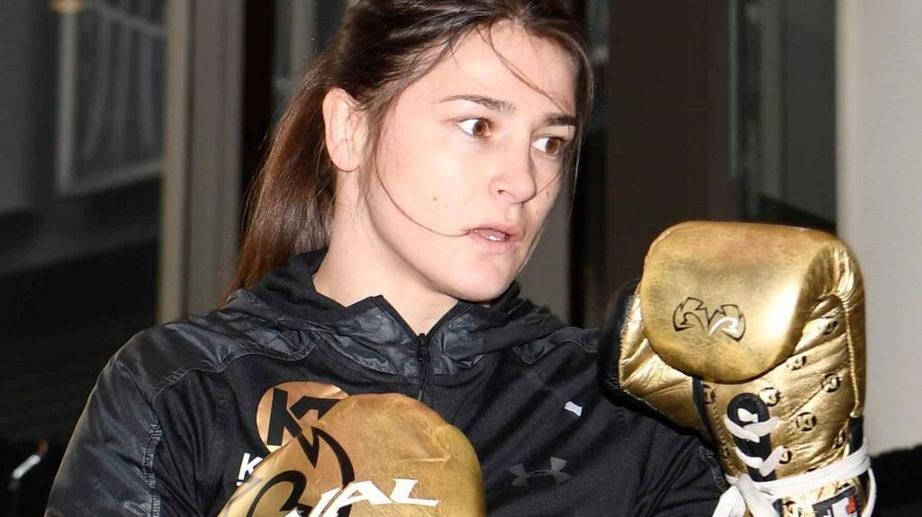 Katie Taylor participates in media workouts at Madison Square Garden in New York on Thursday ahead of her fights against Eva Wahlstrom on Saturday. Photograph: Sarah Stier/Getty Images