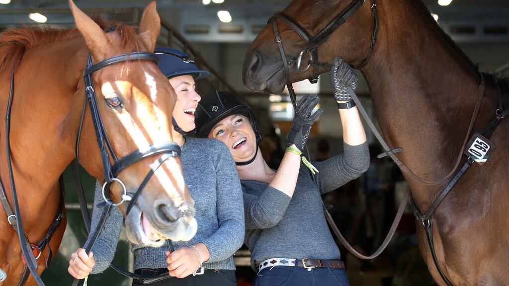 Jessica O’Driscoll and Kelly Hutchinson from Co Kilkenny at the Dublin Horse Show 2018. Photograph: Sam Boal/RollingNews.ie