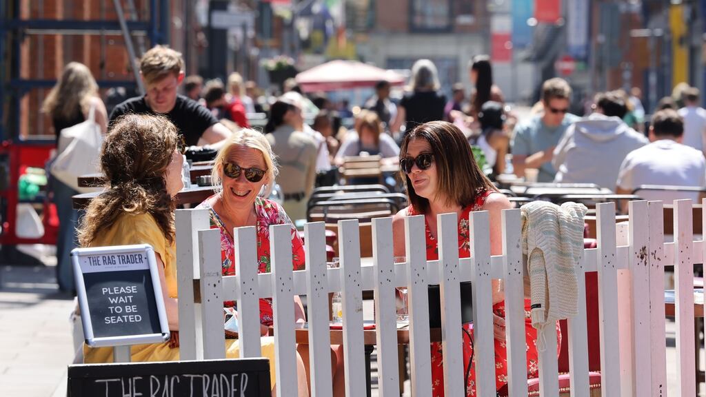 Outdoor dining on Dublin’s Drury Street: The Government has invested €17 million to support publicans and restaurateurs in providing outdoor seating facilities as part of the proposed ‘outdoor summer’. Photograph: Alan Betson