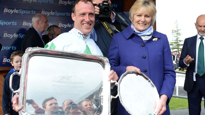 Jessica Harrington trained Our Duke, ridden by Robbie Power, to the Irish Grand National at in April. Photograph: Dara Mac Dónaill