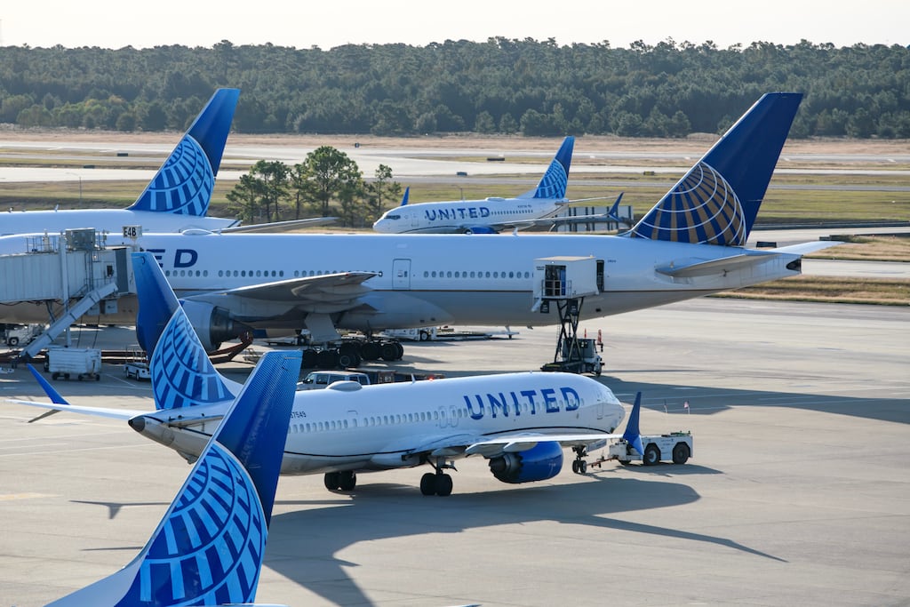 United Airlines planes on the tarmac at George Bush Intercontinental Airport in Houston, Texas, US, on Sunday, November 9th. Photograph: Mark Felix/ Bloomberg
