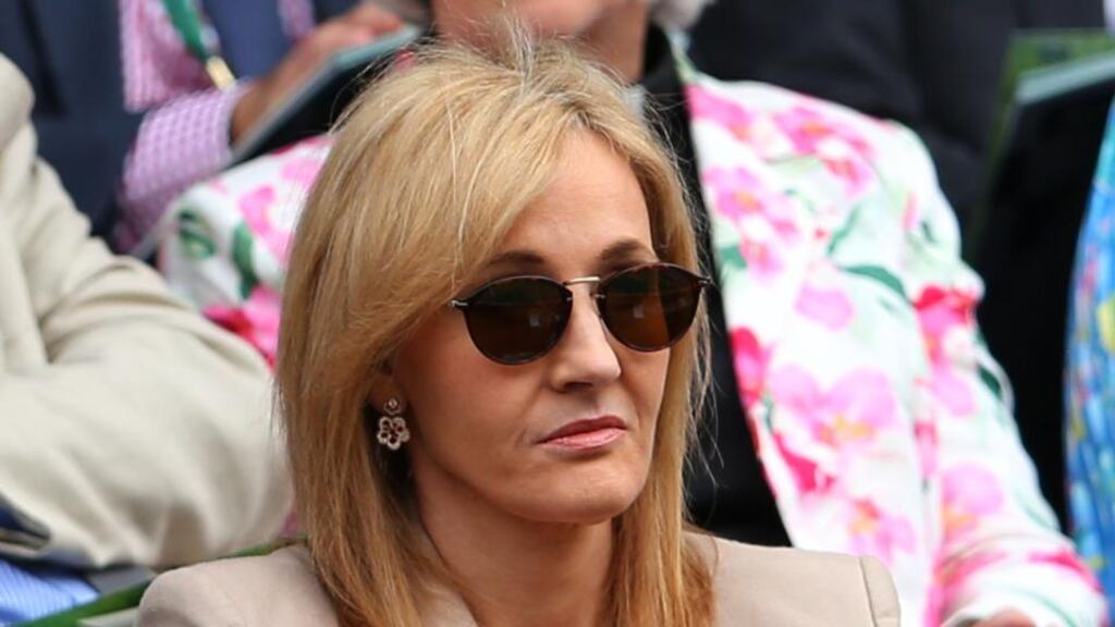 JK Rowling watches a match at the Wimbledon Lawn Tennis Championships at the All England Lawn Tennis Club last month. Photograph: Julian Finney/Getty Images.