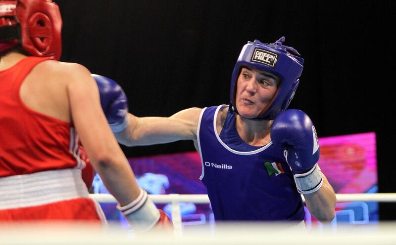 Ireland’s Kellie Harrington in action during her lightweight final at the Women's European Boxing Championships in Budva, Montenegro. Photograph: Aleksandar Djorovic/Inpho