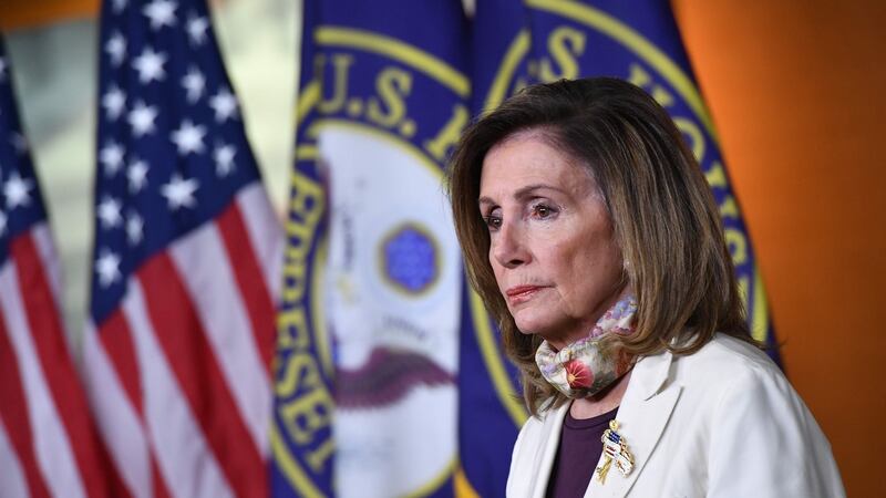 Democrat speaker of the house Nancy Pelosi’s home was spray-painted graffiti and a pig’s head left there and fake blood, police said. Photograph: by Mandel Ngan/AFP/Getty