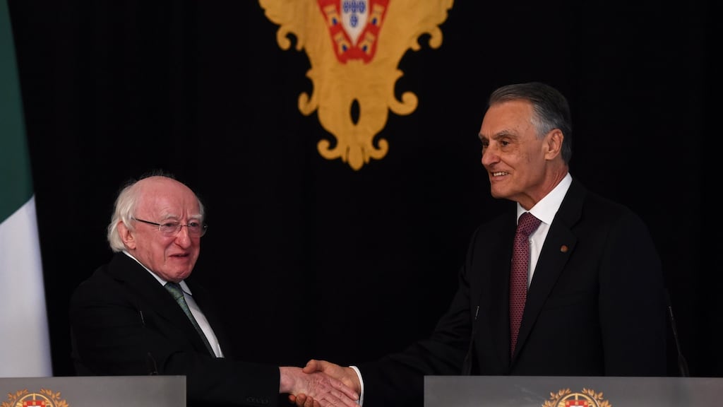 Portuguese president Anibal Cavaco Silva shakes hands with Ireland’s President Michael D Higgins at Belem presidential palace in Lisbon, Portugal, December 9th, 2015, on the first day of the latter’s three-day official visit to Portugal. Photograph: Francisco Leong/AFP/Getty Images