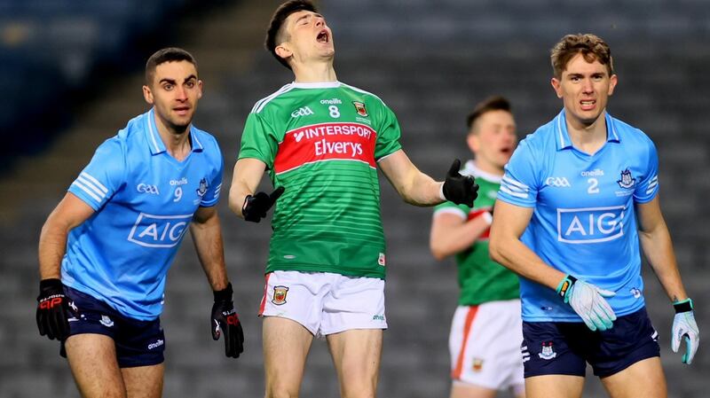 Mayo’s Conor Loftus reacts to a missed chance during the All-Ireland final against Dublin at Croke Park. Photograph: James Crombie/Inpho