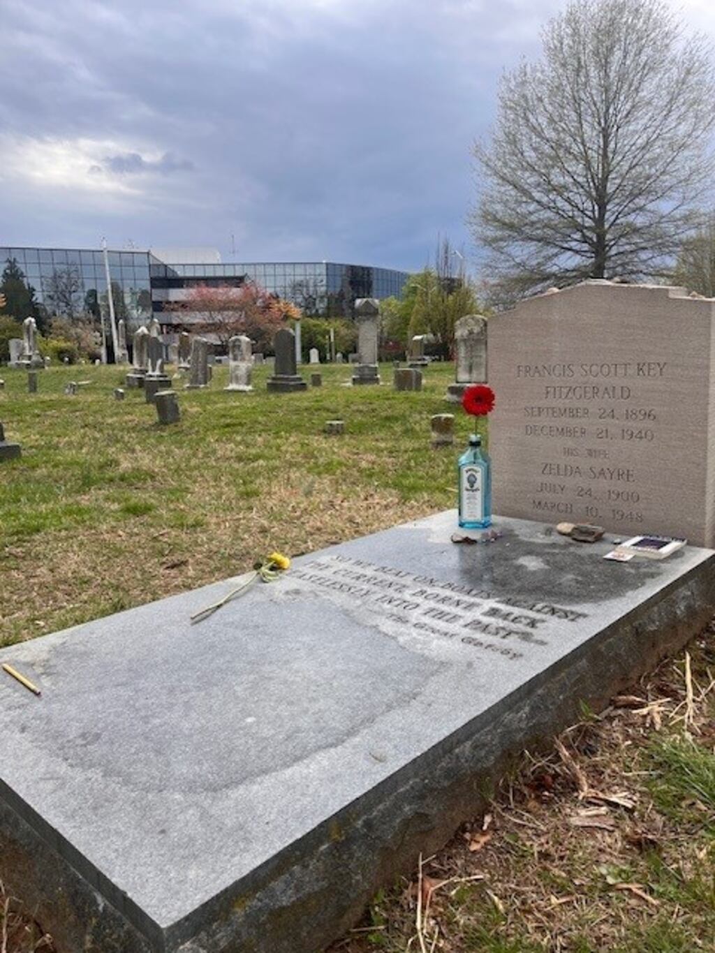 F Scott Fitzgerald's grave in Rockville, Maryland. Photograph: Keith Duggan