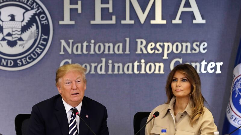 Donald and Melania Trump attend the 2018 Hurricane Briefing at the FEMA headquarters on Wednesday in Washington. Photograph: Yuri Gripas - Pool/Getty Images
