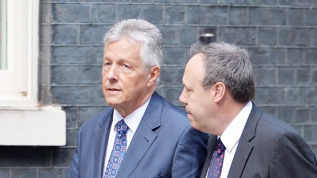 First Minister Peter Robinson and North Belfast MP Nigel Dodds. Photograph: John Stillwell/PA