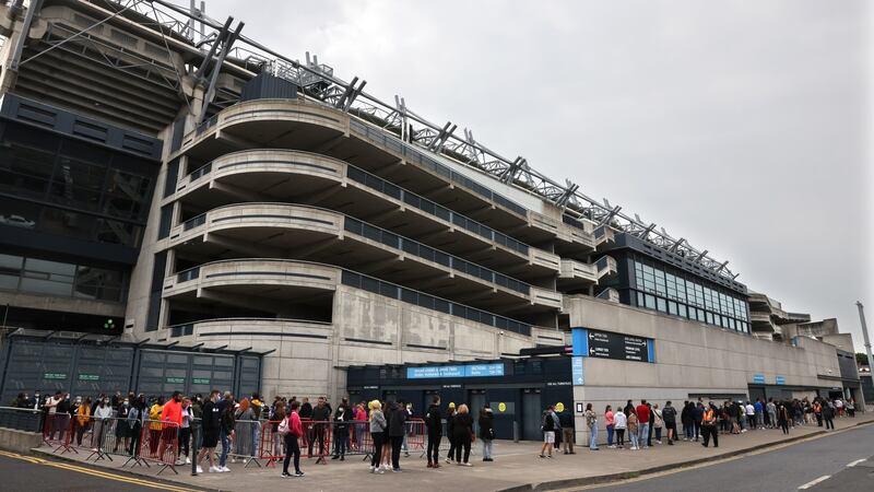 Queues outside the Covid-19 vaccination walk-in centre at Croke Park. Photograph: Dara Mac Dónaill