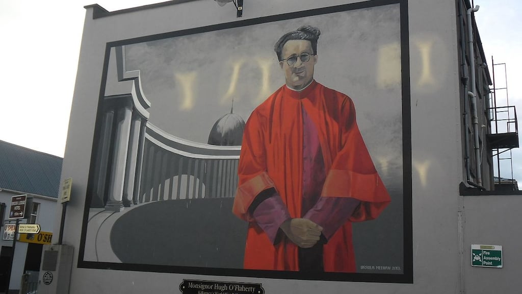 A mural on a Killarney wall honouring Msgr Hugh O’Flaherty, the real-life hero of O'Connor's novelistic story. Photograph: Dmol
