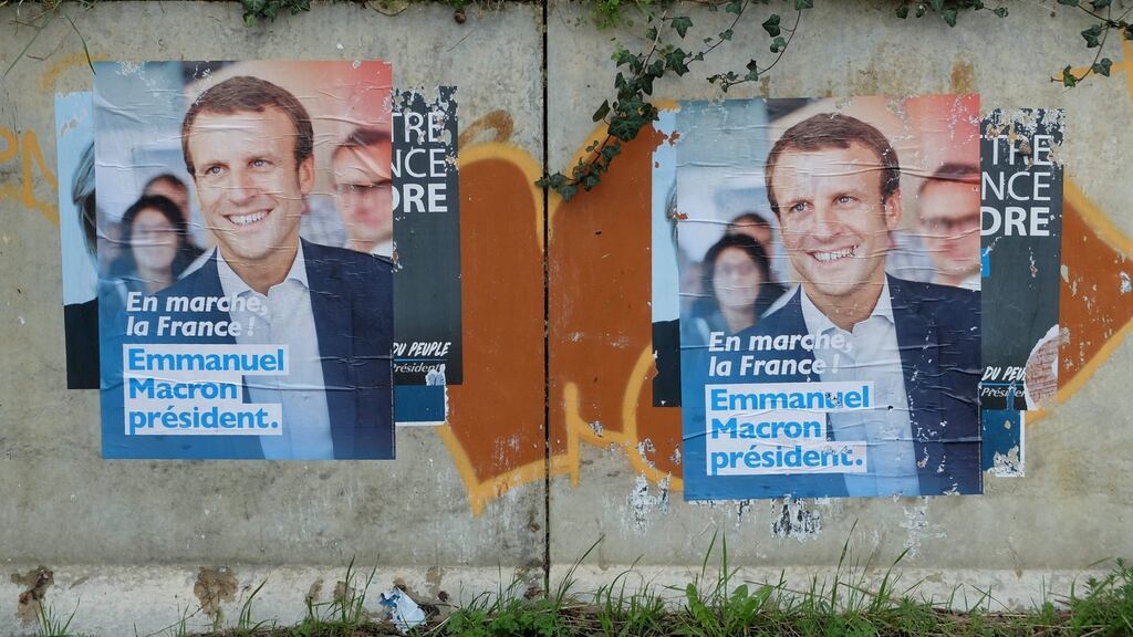 Campaign posters of French presidential election candidate Emmanuel Macron.  Photograph: Pascal Pavani/AFP/Getty