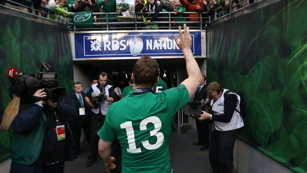 Brian O’Driscoll leaves the pitch after his final home for Ireland last week against Italy.