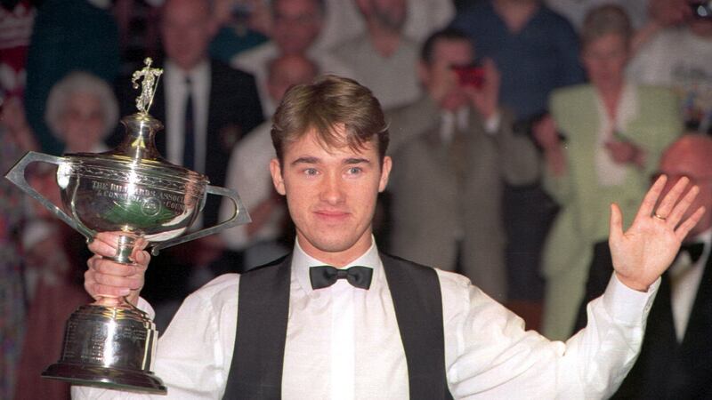 Stephen Hendry celebrates his fourth World Championship victory in 1994. Photograph: Mike Cooper/Allsport