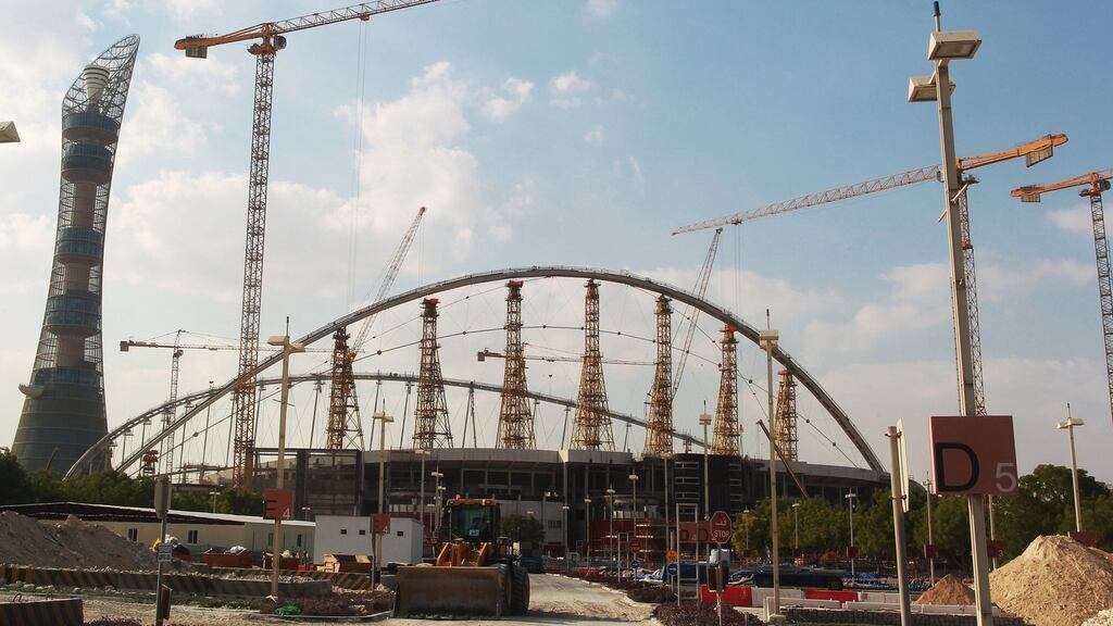 The Khalifa Stadium in Doha which is preparing to host some of the matches for the 2022 World Cup. In the summer, in Qatar, it can be 40 degrees for days on end. Death rates among Nepalis working in the Gulf are high. Photograph: Getty Images