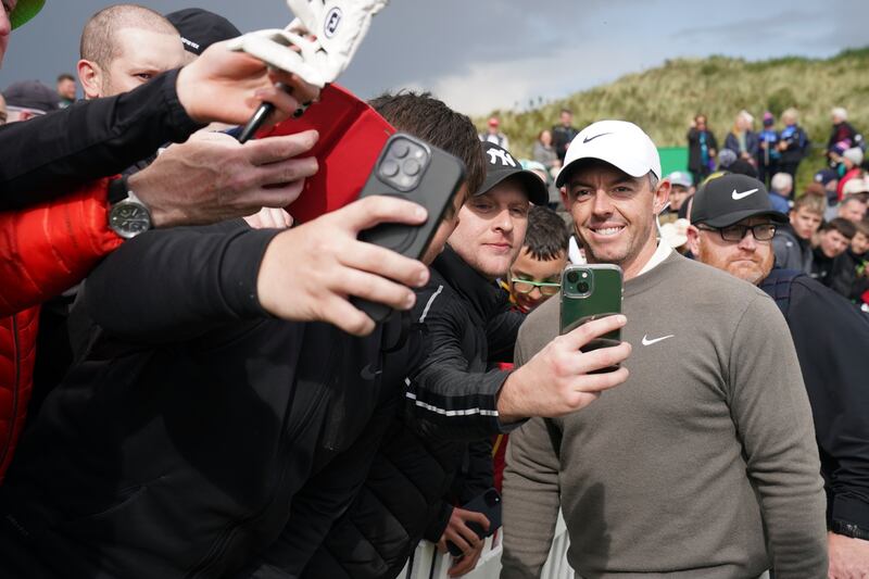 Rory McIlroy with fans during the Amgen Irish Open 2024 Pro-Am at Royal County Down. Photograph: Brian Lawless/PA Wire