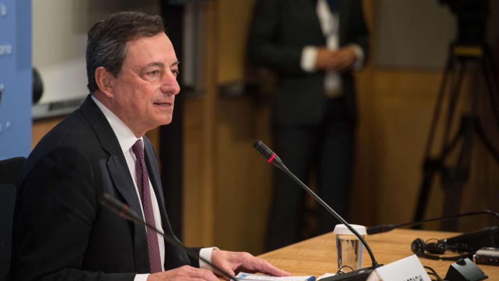 European Central Bank (ECB) president Mario Draghi holds a press conference at the IMF/WB Spring Meetings in Washington.