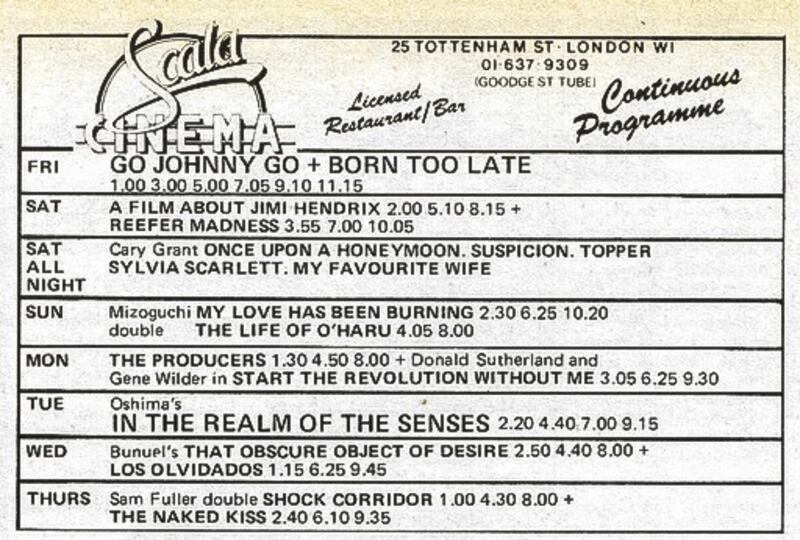 Scala Cinema club: An early programme. Photograph: Woody London