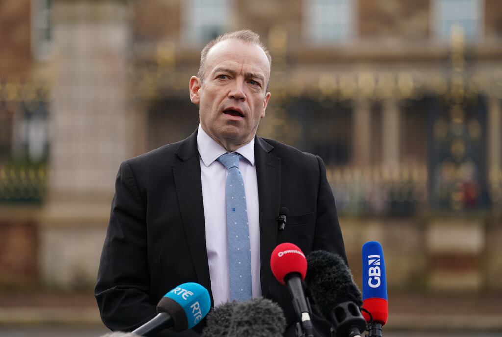 Northern Ireland Secretary Chris Heaton-Harris speaking to the media at Hillsborough Castle on Thursday after his meetings with Stormont leaders over Brexit and the Windsor Framework. Photograph: Brian Lawless/PA