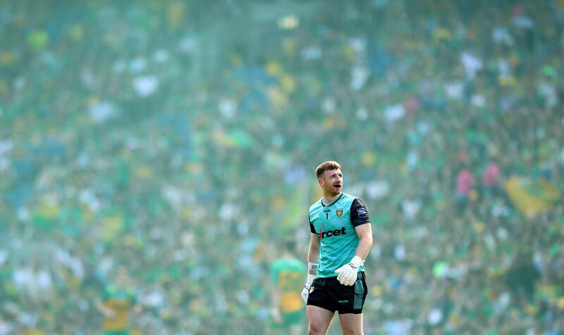 The distance and accuracy of Shaun Patton's kickouts is a big asset for Donegal. Photograph: Ryan Byrne/Inpho