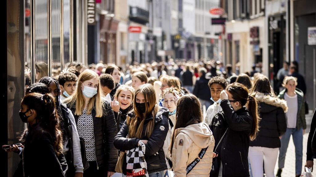 People shopping in the Kalverstraat in Amsterdam on Wednesday as customers are allowed shop without appointments once again. Photograph: Remko De Waal/ EPA
