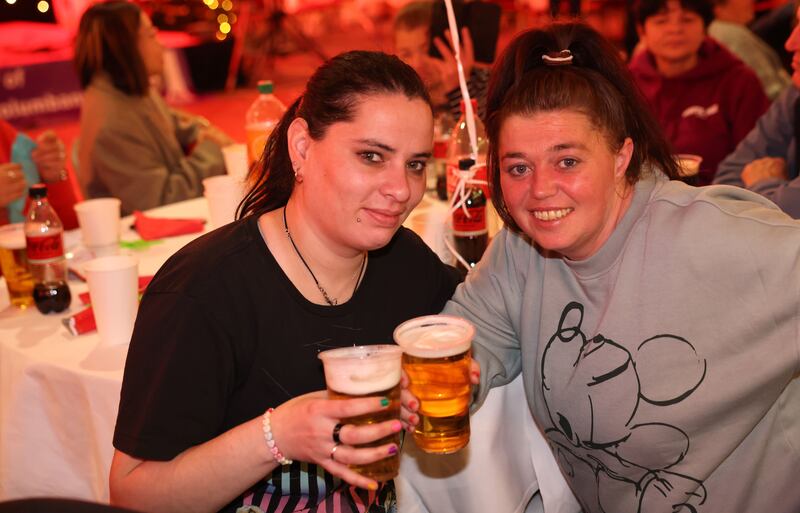 Friends Erika Naqvi and Rosanna Bradley at the dinner in the RDS Dublin. Photograph: Dara Mac Dónaill