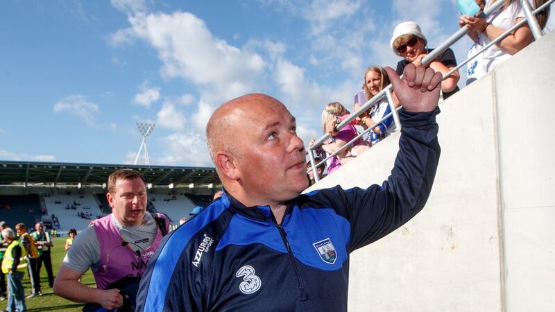 Derek McGrath celebrates the quarter-final win over Wexford this year. Photograph: James Crombie/Inpho