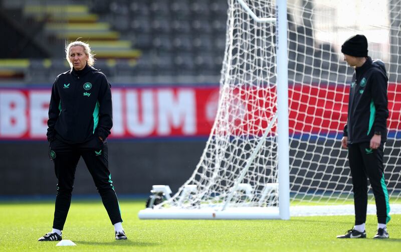 Republic of Ireland head coach Carla Ward at training in the Den Dreef Stadium, Leuven, on Monday. Photograph: Ryan Byrne/Inpho