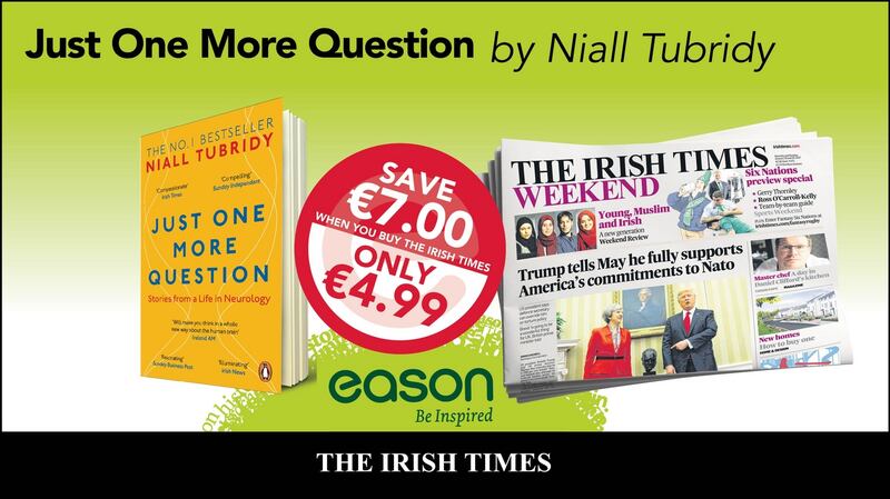 Just One More Question: Stories from a Life in Neurology by Niall Tubridy is this Saturday’s Irish Times Eason offer.
