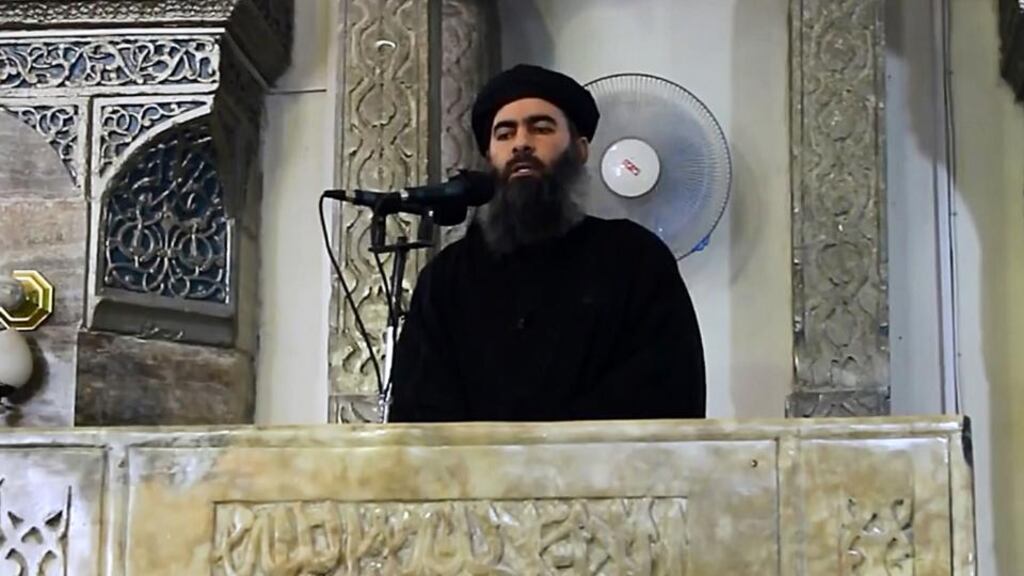 An image grab taken from a video shows alleged Islamic State leader  Abu Bakr al-Baghdadi in Mosul. Photograph: Al-Furqan Media/Anadolu Agency/Getty Images