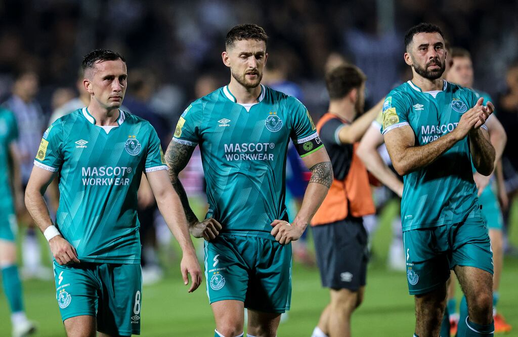Shamrock Rovers' Aaron McEneff, Lee Grace and Roberto Lopes. Photograph: Aleksandar Djorovic/Inpho