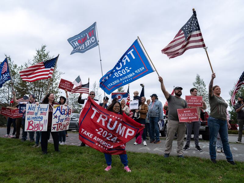 Supporters of US president Donald Trump in Anchorage, Alaska, as he meets with Russian president Vladimir Putin. Photograph: Ash Adams/New York Times