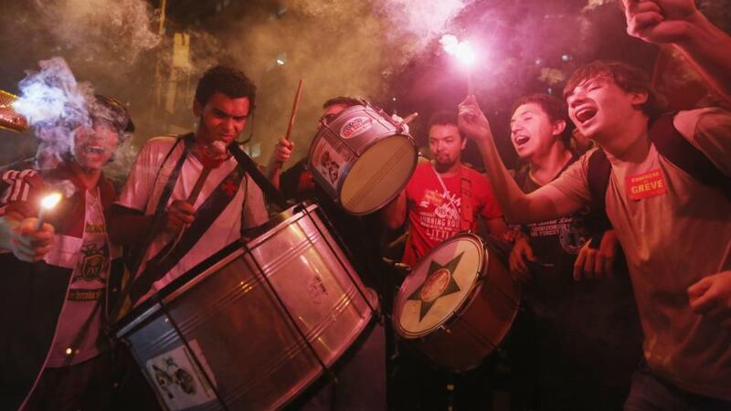 Protesters oppose a pay proposal by the city’s mayor, saying it doesn’t go far enough in addressing their demands. Photograph: Mario Tama/Getty Images