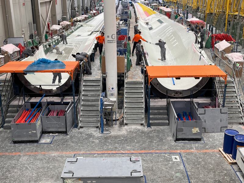 A large wind turbine blade being made at a plant owned by Nordex-Acconia in Navarre, Spain. Photograph: Kevin O'Sullivan
