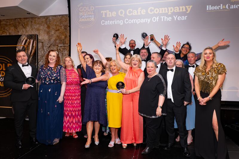 Lucien Clelariu, chef manager at Blackrock & Wicklow Hospice; Orla Quinlan, head chef at St Patrick’s Mental Health Service; Mary Reid, quality assurance manager at The Q Café Company; Rosarie O’Keefe, chef manager at EPA Wexford; Trish Murphy, head of sponsorship; Breda Quigley, chief executive at The Q Café Company; Anita Aman Wrynn, chef manager at the Pioneer Group; Dave McNevin, chef manager at Relief Support; Anna Daly, MC of the night; John Poole, chef manager at Waters Technology; Karen Dalton, craft development chef at The Q Café Company; Jackie Shannahan, business support manager at The Q Café Company; Rachel Wilson, accounts administrator at The Q Café Company; Keith McCann, area support manager at The Q Café Company; Martin Byrne, area support manager at The Q Café Company; Ursula Swords, mobilisation manager at The Q Café Company; Phillip Brennan, chef manager at Teagasc Carlow; Sebastian Parry, group catering manager at The Q Café Company; Pierre Phillips, chef manager at Blackrock & Wicklow Hospice; Nicole Colvert Tate, assistant manager at Sports Surgery Clinic. Photographer: Ruben Morrissey-Fernandez/Ruby Productions.