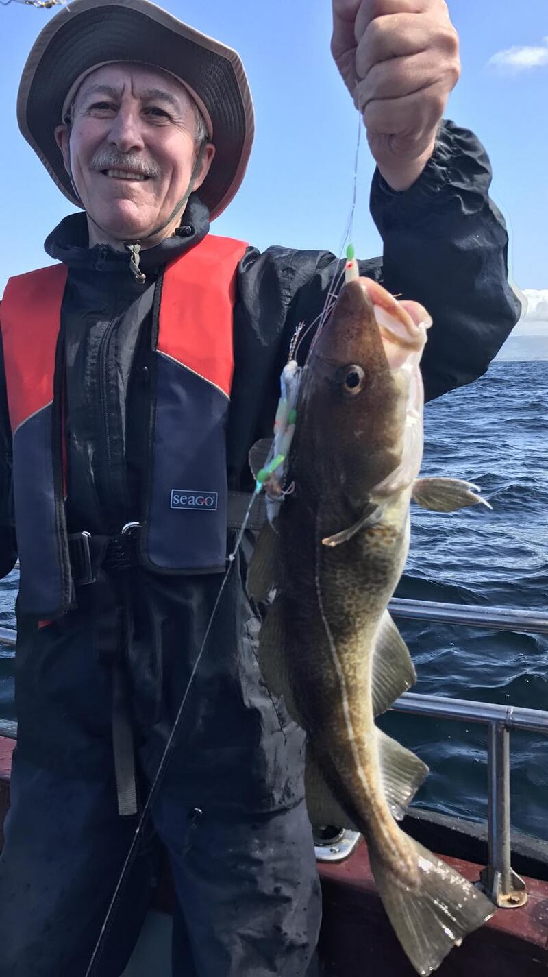 Charlie Gannon with his codling at the Irish Times outing to Mullaghmore