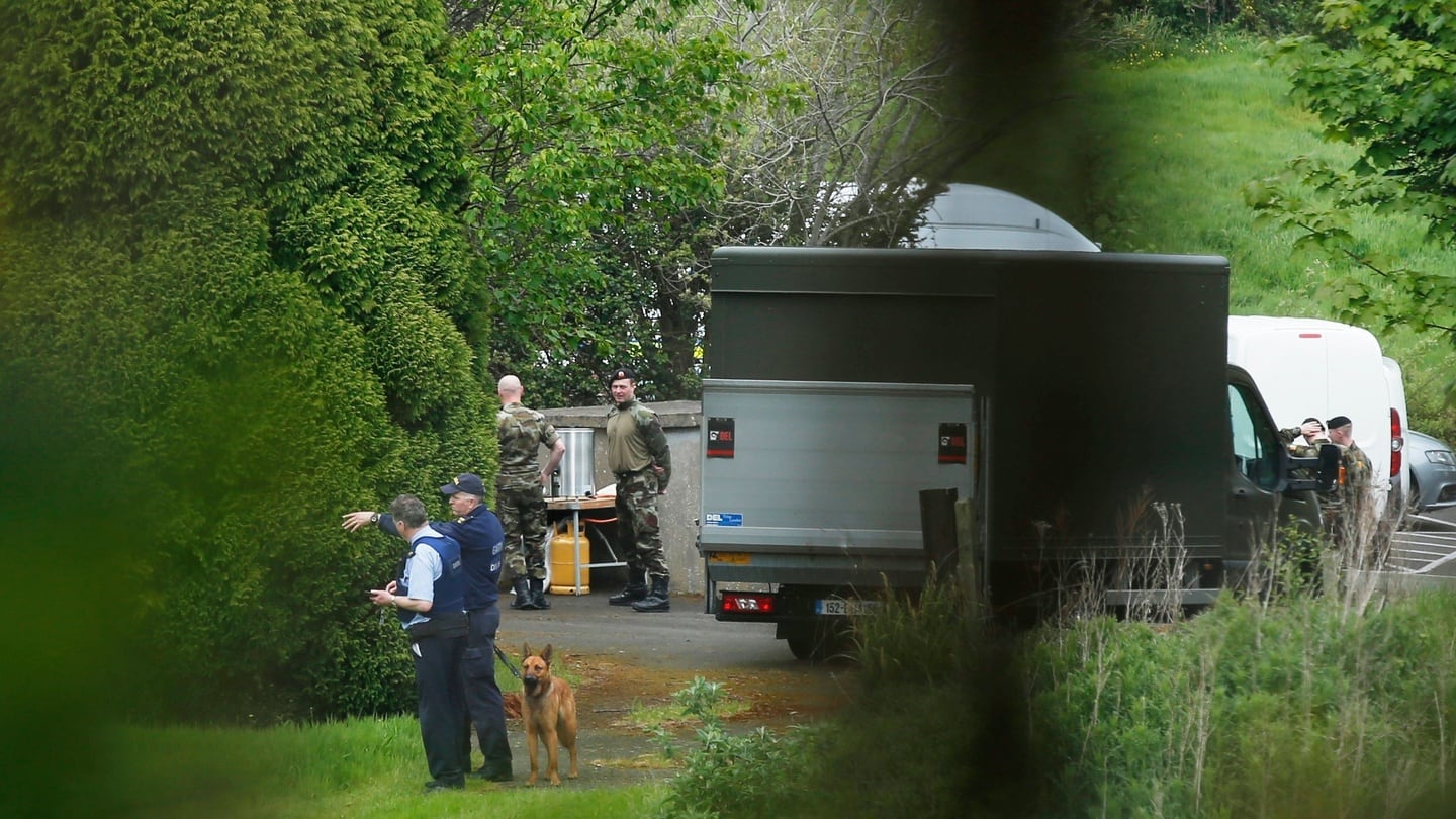 Gardaí   at the search site  at Pucks Castle, in  Rathmichael, Co Dublin. Photograph: Stephen Collins/Collins Photos