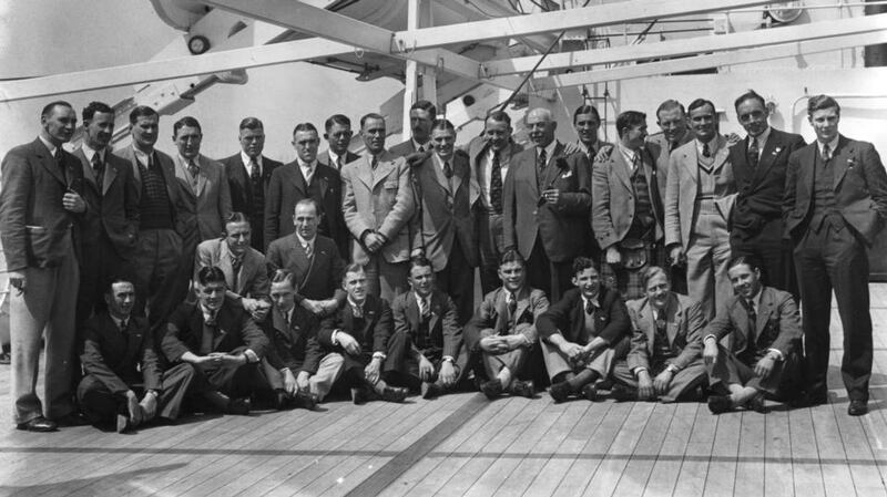 The players and officials of the Lions team depart from Southampton on board the Union Castle Liner RMMV Stirling Castle on May 20th, 1938. Photo: J. B. Helsby/Topical Press Agency/Getty Images