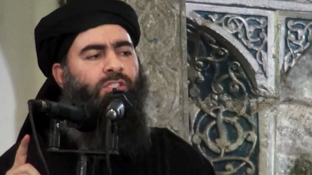 This file image made from video posted on a militant website Saturday, July 5th, 2014, purports to show the leader of the Islamic State group, Abu Bakr al-Baghdadi, delivering a sermon at a mosque in Iraq during his first public appearance. File photograph: AP