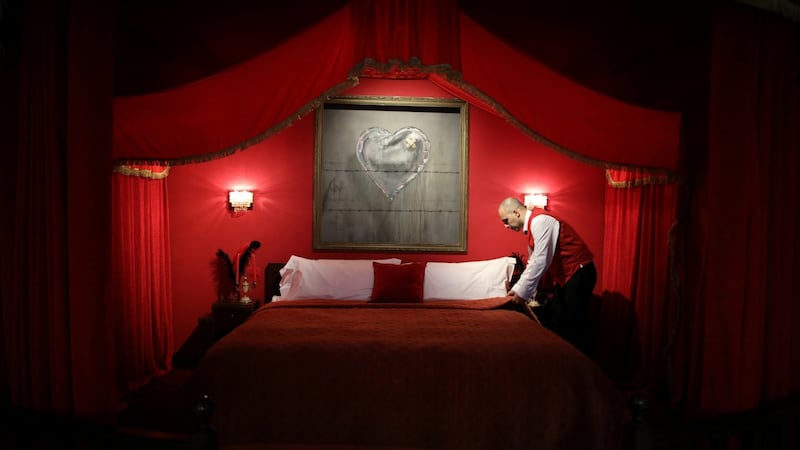 The presidential suite in the Walled Off hotel, which was opened by street artist Banksy, in the West Bank city of Bethlehem. Photograph: Ammar Awad/Reuters