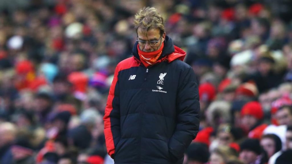 Liverpool manager Jurgen Klopp during his side’s match against Manchester United at Anfield. Photograph: Alex Livesey/Getty Images