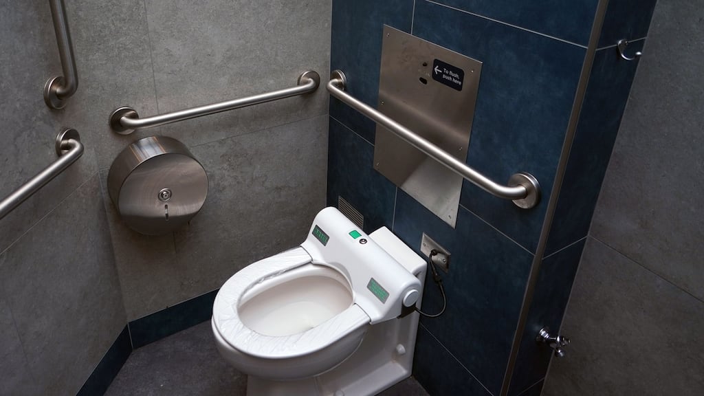Bathroom hygiene: you should wash your hands particularly thoroughly if you’re using a toilet doesn’t have a lid or whose flush is automatically triggered when you stand up. Photograph: Chang W Lee/New York Times