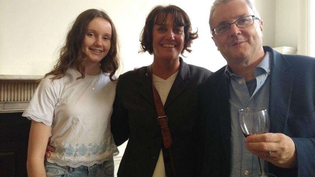 Enda Wyley with her daughter Freya and husband Peter Sirr