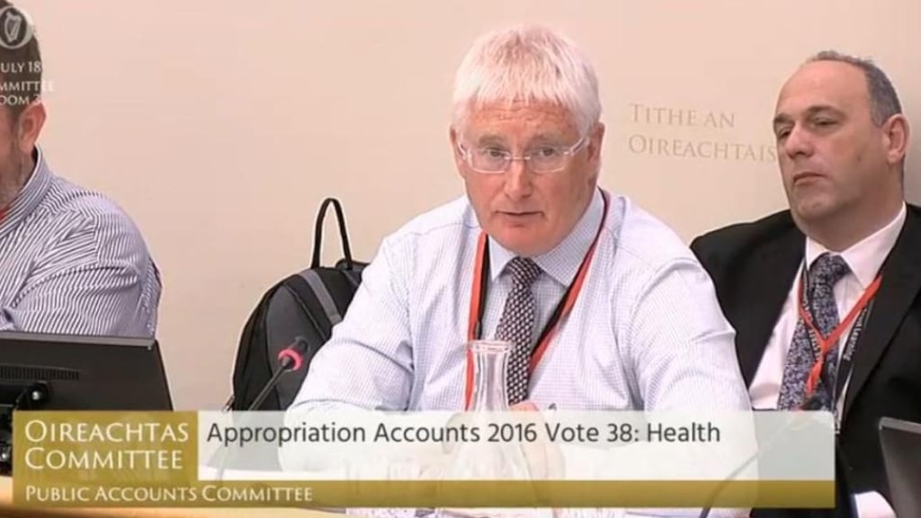 HSE director general John Connaghan before the Public Accounts Committee. Screengrab: Oireachtas.ie