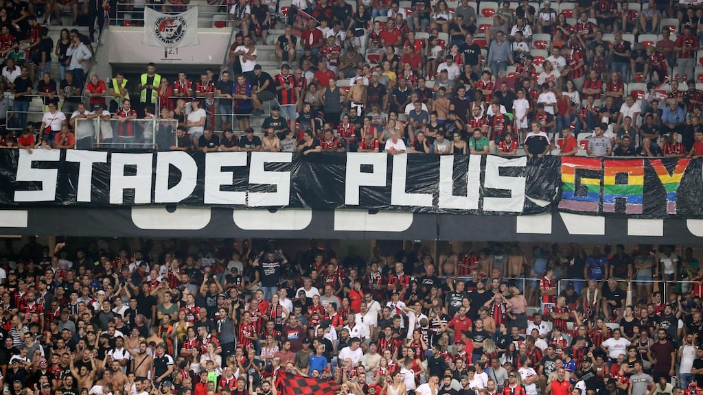 The Ligue 1 match between Nice and Marseille was halted for several minutes after fans displayed a homophobic banner. Photograph: Valery Hache/AFP/Getty Images