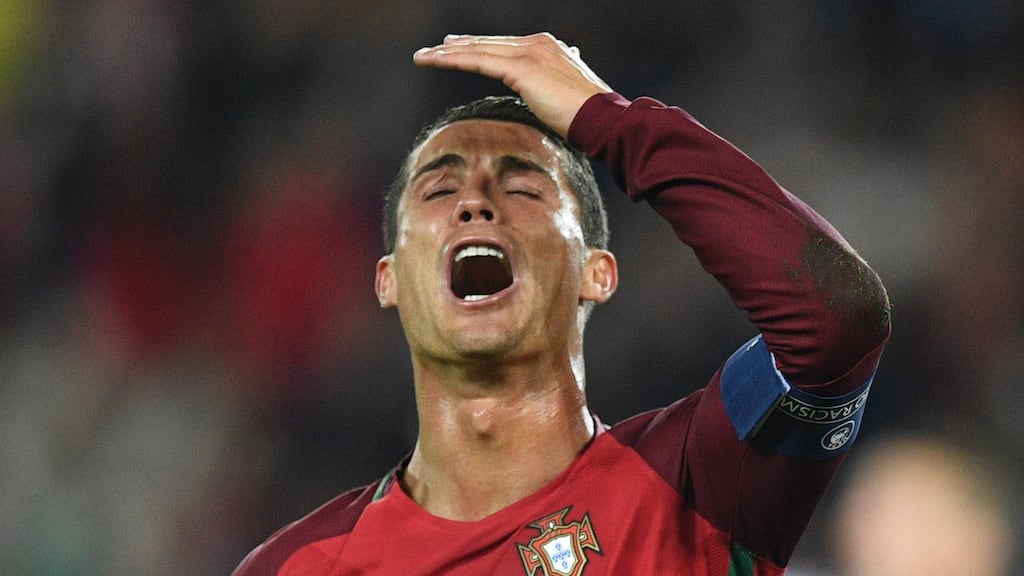 Portugal’s Cristiano Ronaldo reacts after missing a penalty against Austria at the Parc des Princes. Photograph: Martin Bureau/AFP/Getty Images