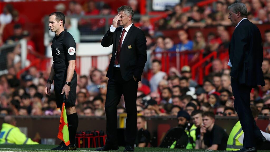 Ole Gunnar Solskjaer stands on the sideline during the Premier League defeat to Crystal Palace at Old Trafford. Photo: Jan Kruger/Getty Images