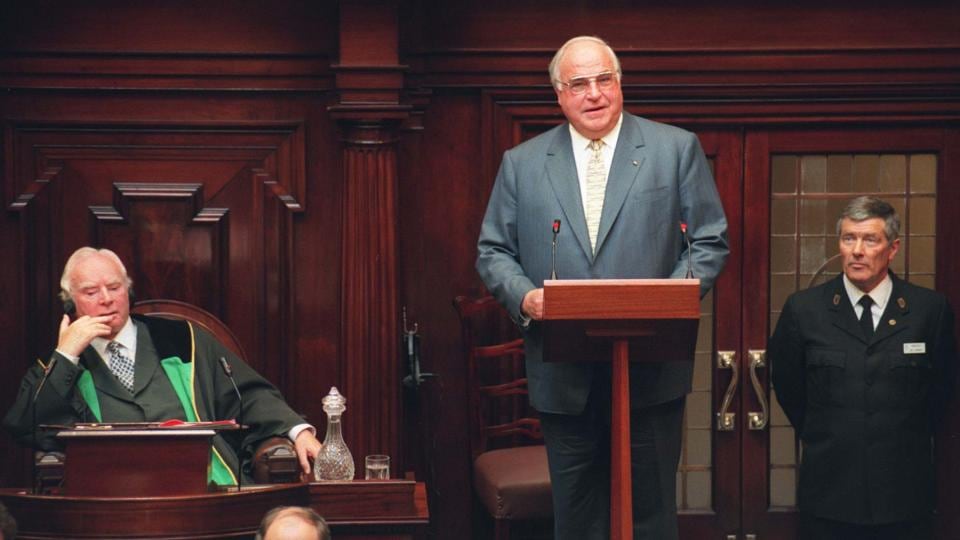 October 1996: Dr Helmut Kohl, then German Chancellor, addressing the Dáil. Photograph: JOE ST LEGER/the Irish Times